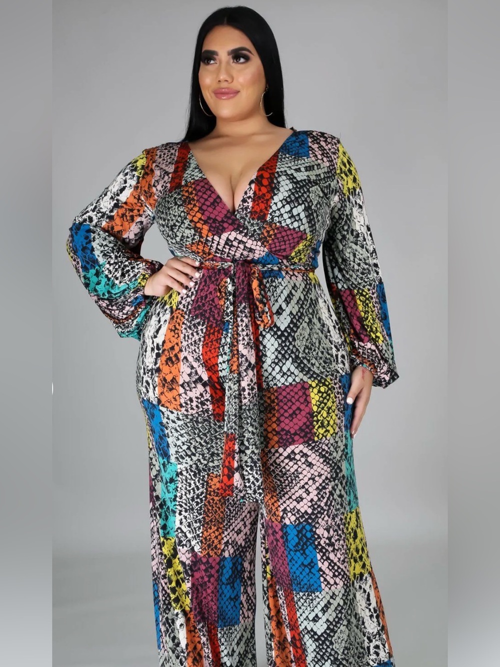 It’s The Print For Me Boutique Jumpsuit 1X Multicolor Animal Print Wide Leg